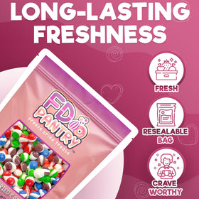 FD Pantry Wildberry candy close-up emphasizing crunchy bite and berry flavors