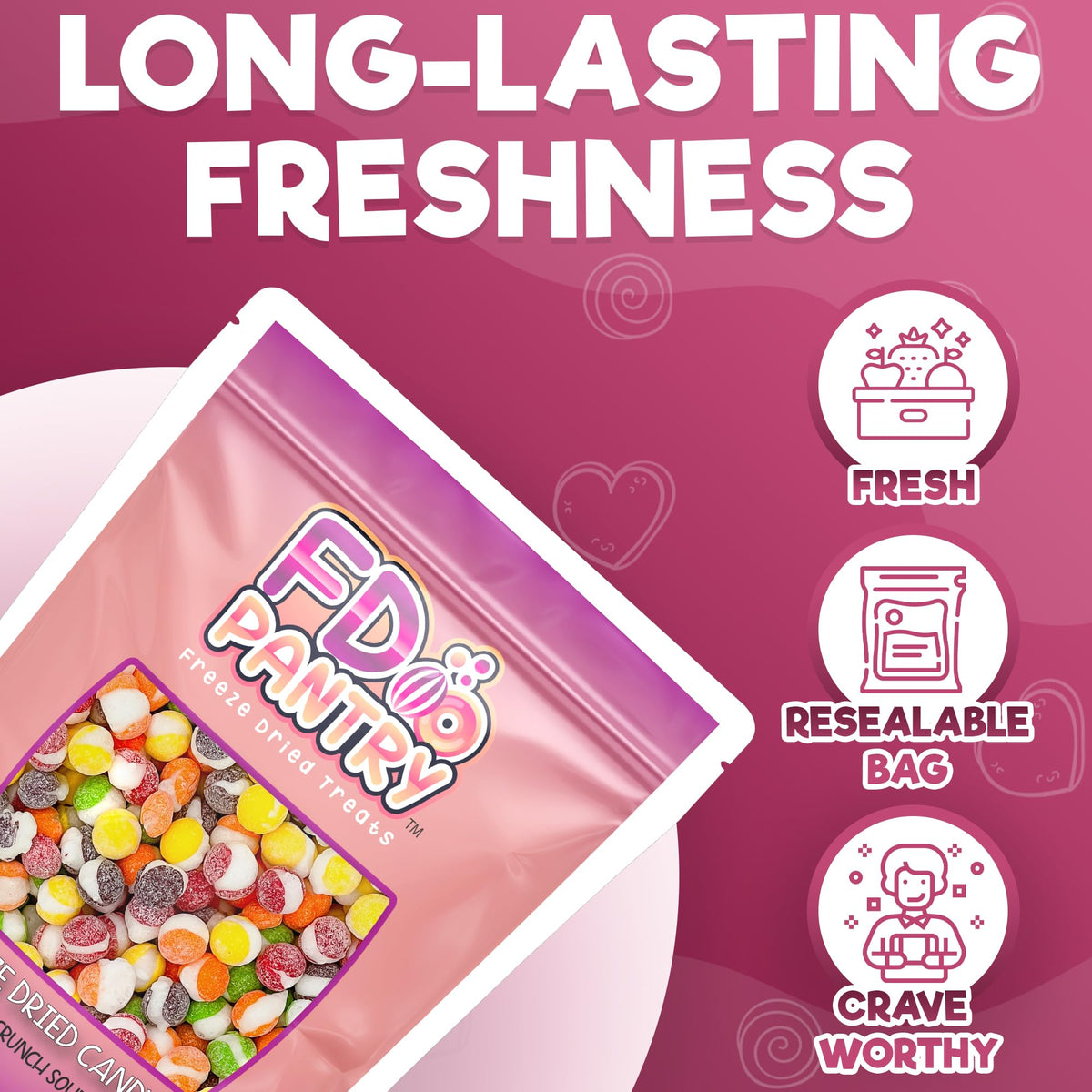 FD Pantry Fruit Crunch Sour Freeze Dried Candy close-up crunch texture.