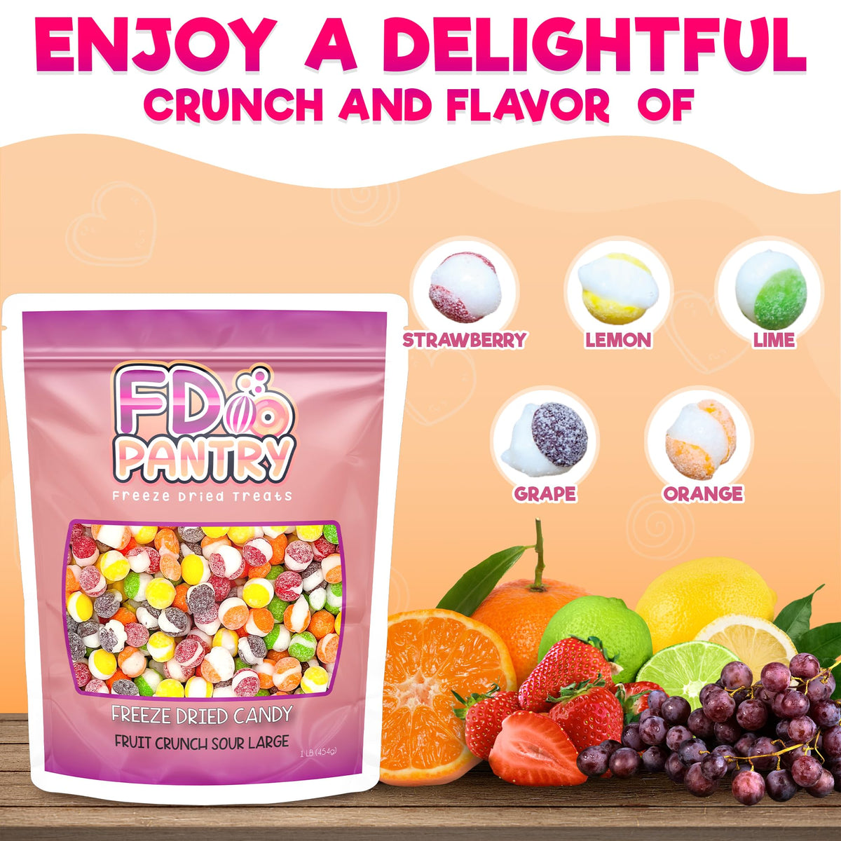 FD Pantry Strawberry flavor freeze-dried candy adds fruity tang to quick treats.