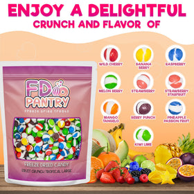 FD Pantry Fruit Crunch Tropical candies close-up showing vibrant pieces and intense crunch.