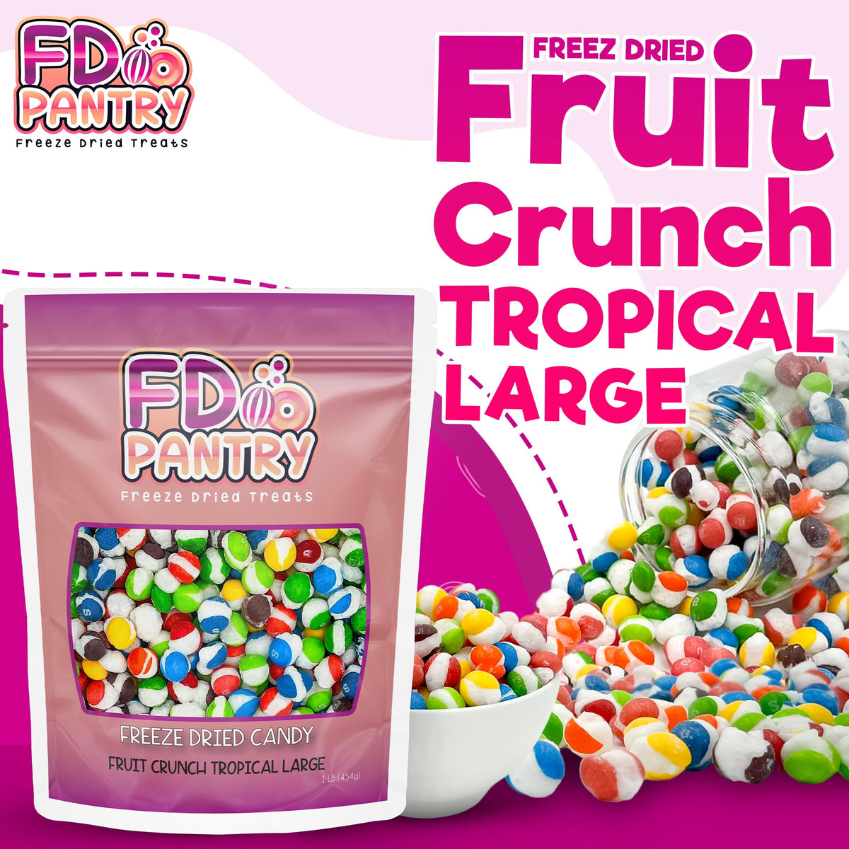 FD Pantry Fruit Crunch Tropical Freeze-Dried Candy flavor variety displayed together.