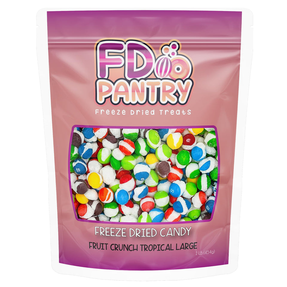 FD Pantry Fruit Crunch Tropical Freeze-Dried Candy front of 16 oz bag for on-the-go snacking.