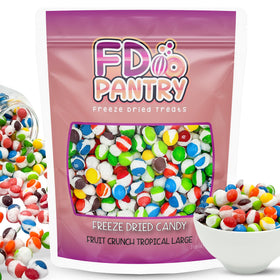 FD Pantry Fruit Crunch Tropical Freeze-Dried Candy in resealable pouch ideal for travel.