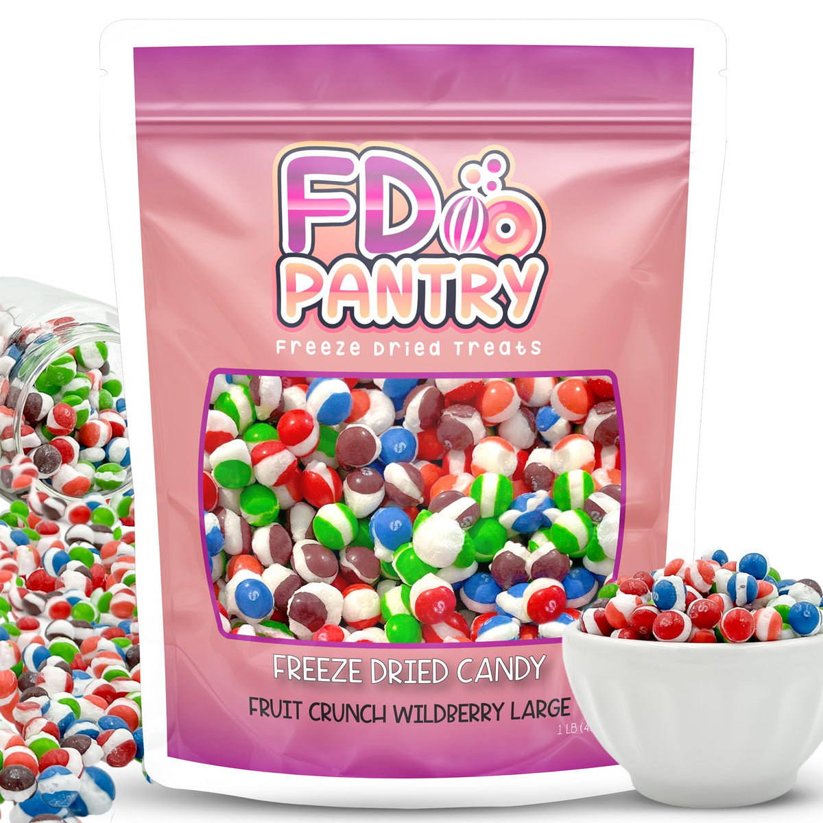 FD Pantry Fruit Crunch Wildberry candy in resealable bag for on-the-go snacking
