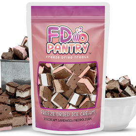 FD Pantry Neapolitan freeze-dried bites in a bag, crisp and portable.