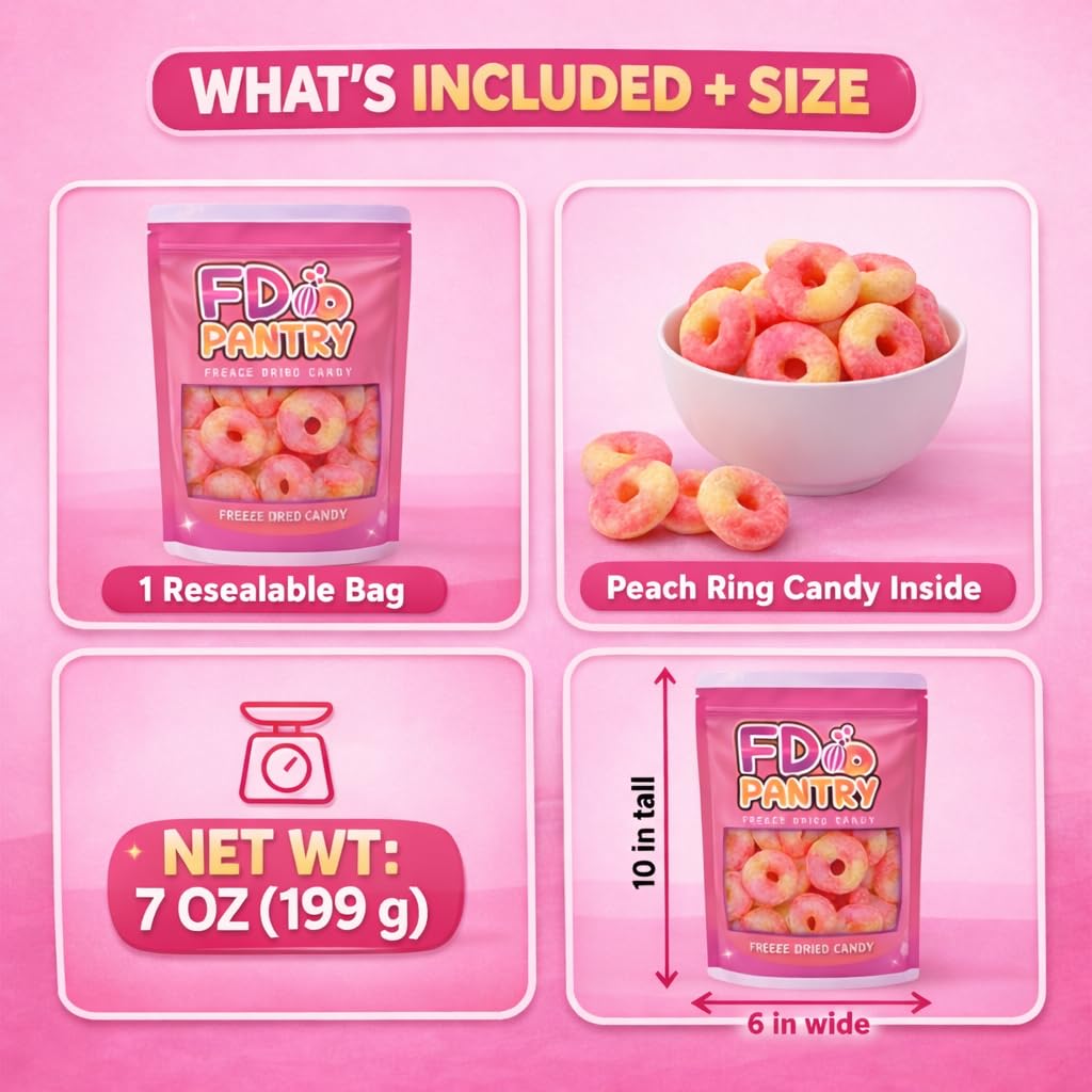 Lunchbox-friendly FD Pantry Peach Rings for everyday enjoyment.