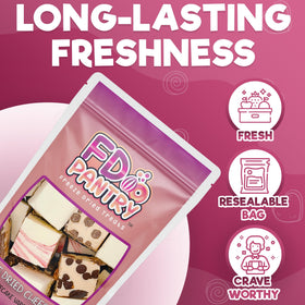 FD Pantry resealable bag packaging keeps bites fresh without refrigeration
