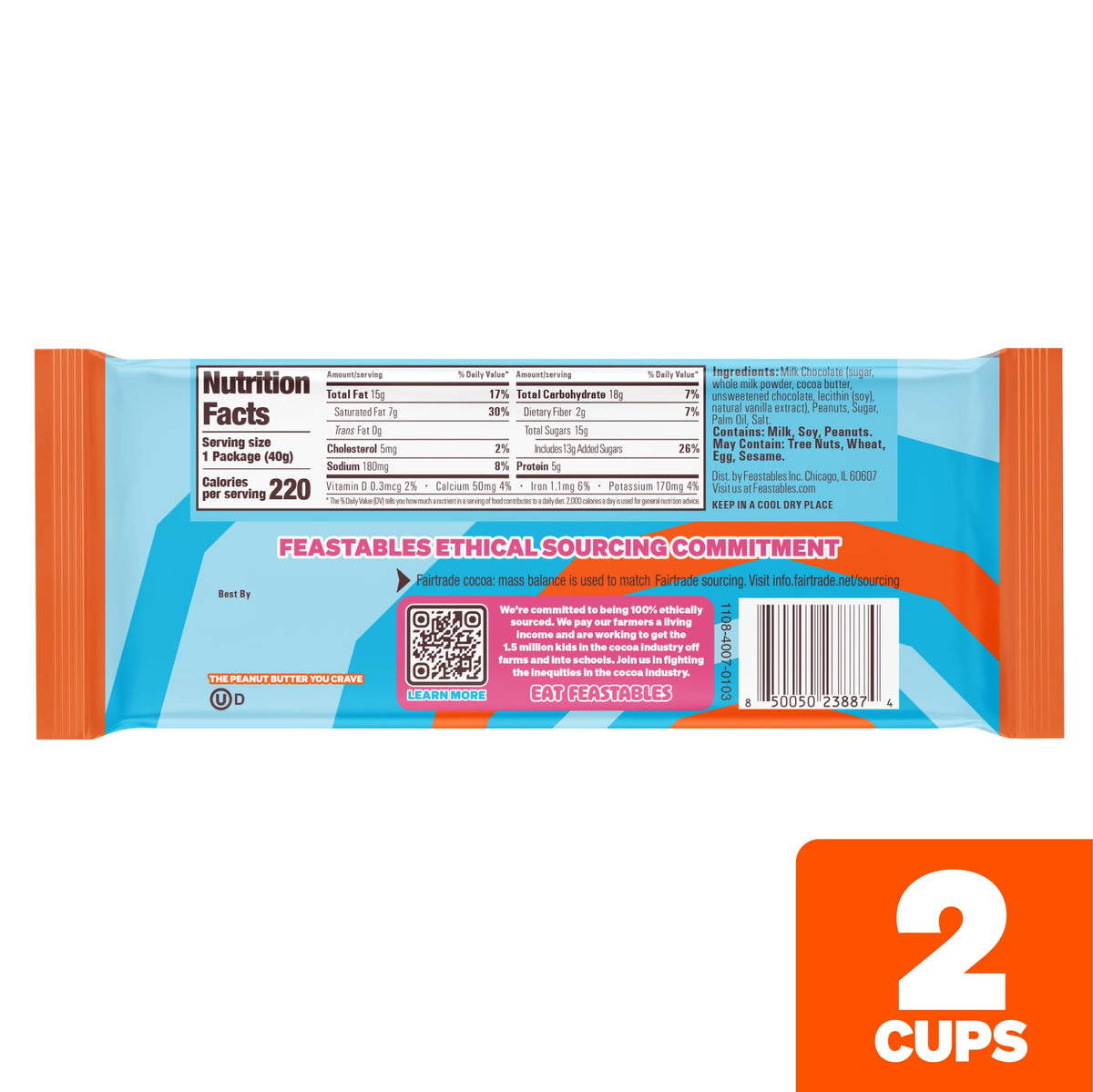Feastables Fairtrade cocoa label signaling ethical sourcing.