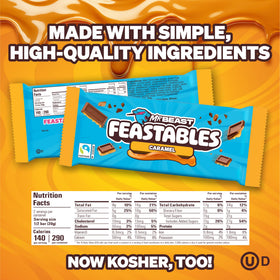 Single Feastables MrBeast caramel bar square, convenient quick treat for anytime.