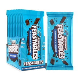 Feastables MrBeast dark chocolate sea salt king size pack close-up for tasting and sharing.
