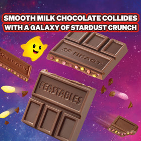 Feastables Galaxy Cocoa Crunch bar with colorful stardust crunch enhances movie-night visuals