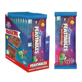 Feastables MrBeast Galaxy Cocoa Crunch bar packaging shows vibrant galaxy colors for gift-ready appeal