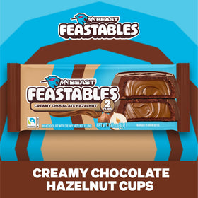 Close-up of creamy hazelnut filling inside Feastables MrBeast cups, ideal for a quick snack.