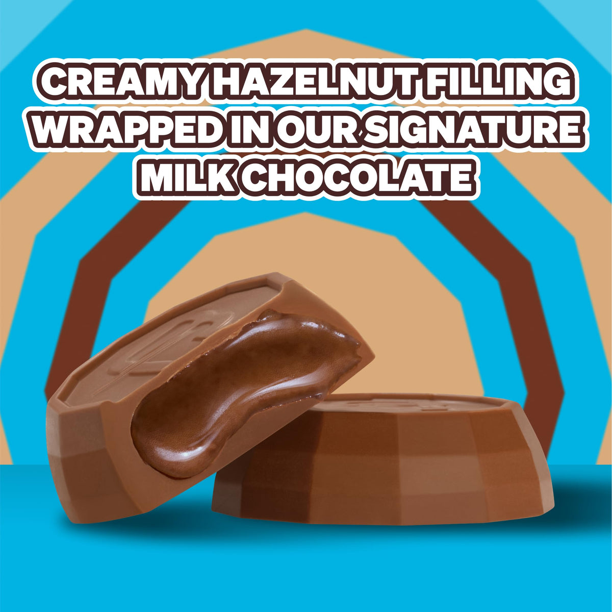 Feastables MrBeast Hazelnut Cups with roasted hazelnuts and silky milk chocolate.