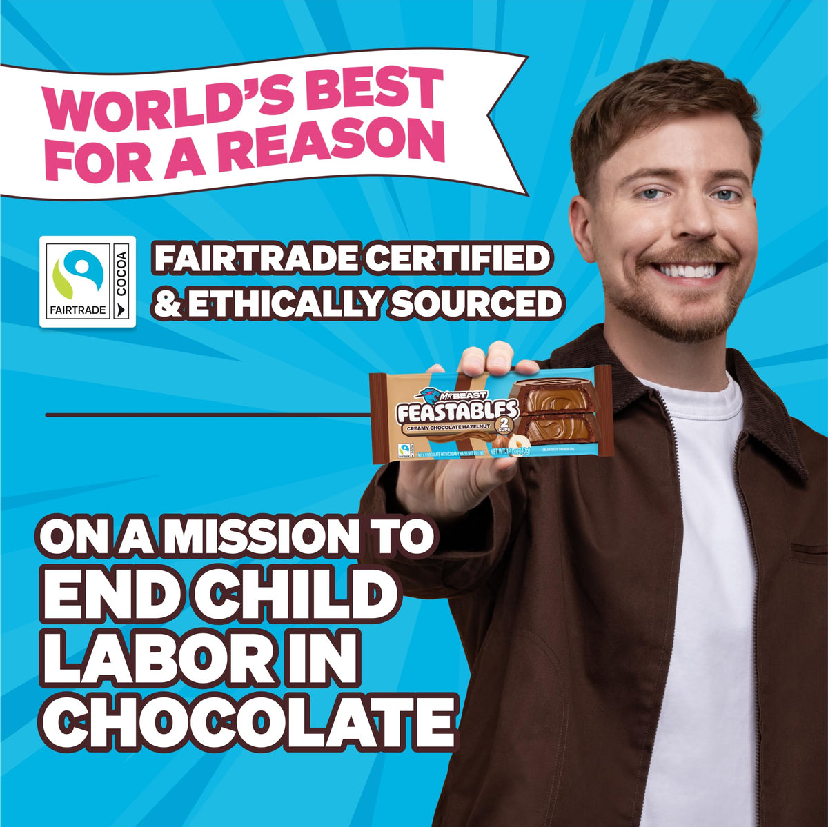 Two-pack portion layout of Feastables MrBeast Hazelnut Cups ready to share.