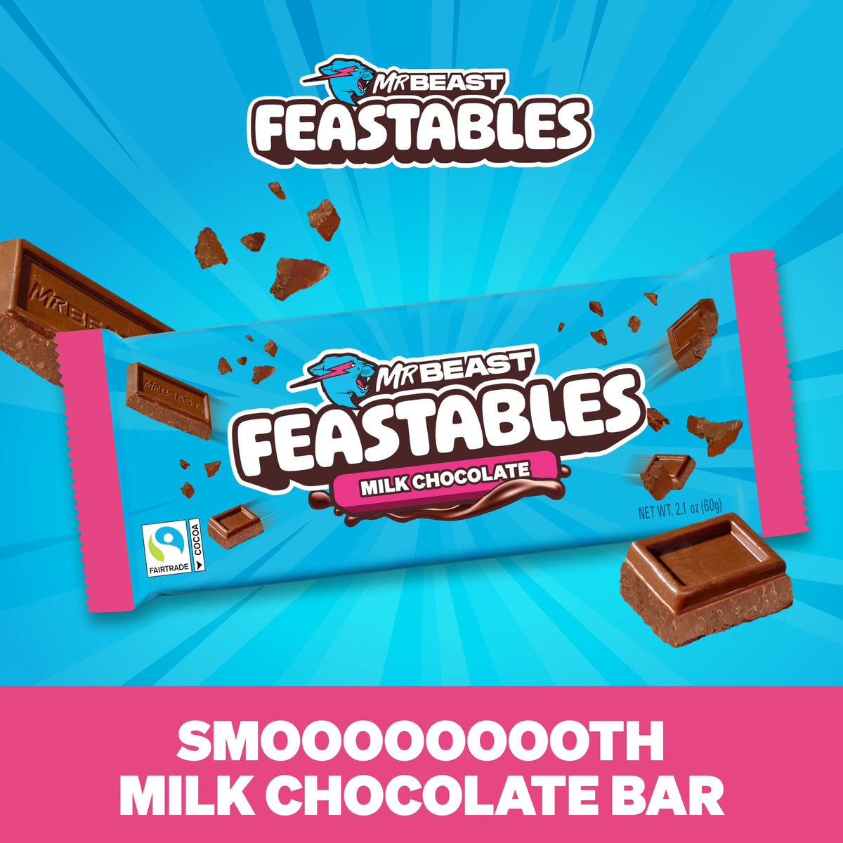Feastables MrBeast milk chocolate bar king-size shown for sharing