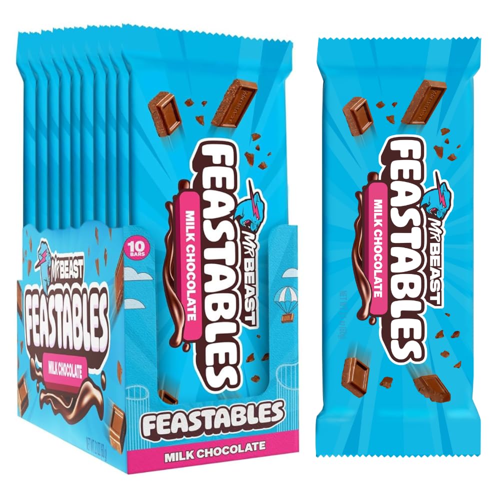 Feastables MrBeast milk chocolate bar packaging highlighting premium Fairtrade cocoa for everyday indulgence