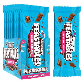 Feastables MrBeast milk chocolate bar packaging highlighting premium Fairtrade cocoa for everyday indulgence