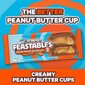 Feastables MrBeast milk chocolate close-up with creamy peanut butter center.