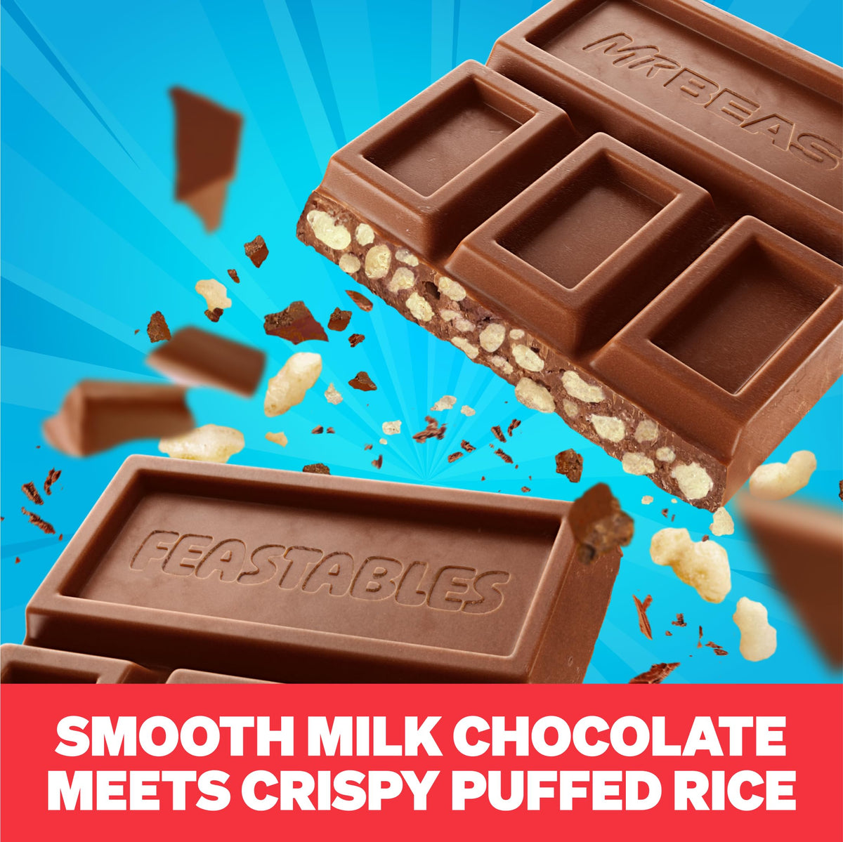 MrBeast Feastables Milk Chocolate Crunch close-up reveals creamy melt and crispy texture