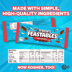 Feastables MrBeast Milk Chocolate Crunch Bar ingredients label shows a clean recipe.