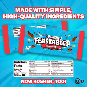 Feastables MrBeast Milk Chocolate Crunch Bar unwrapped shows smooth chocolate and light crunch