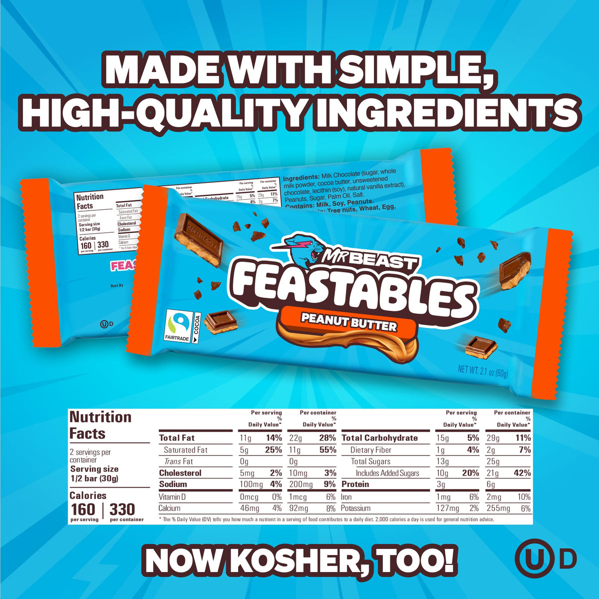 Bar broken apart for easy sharing and snacking with Feastables MrBeast.