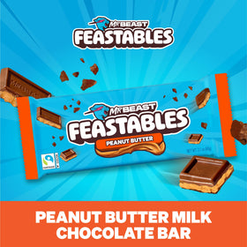 Creamy milk chocolate with peanut butter texture in MrBeast Feastables bar.