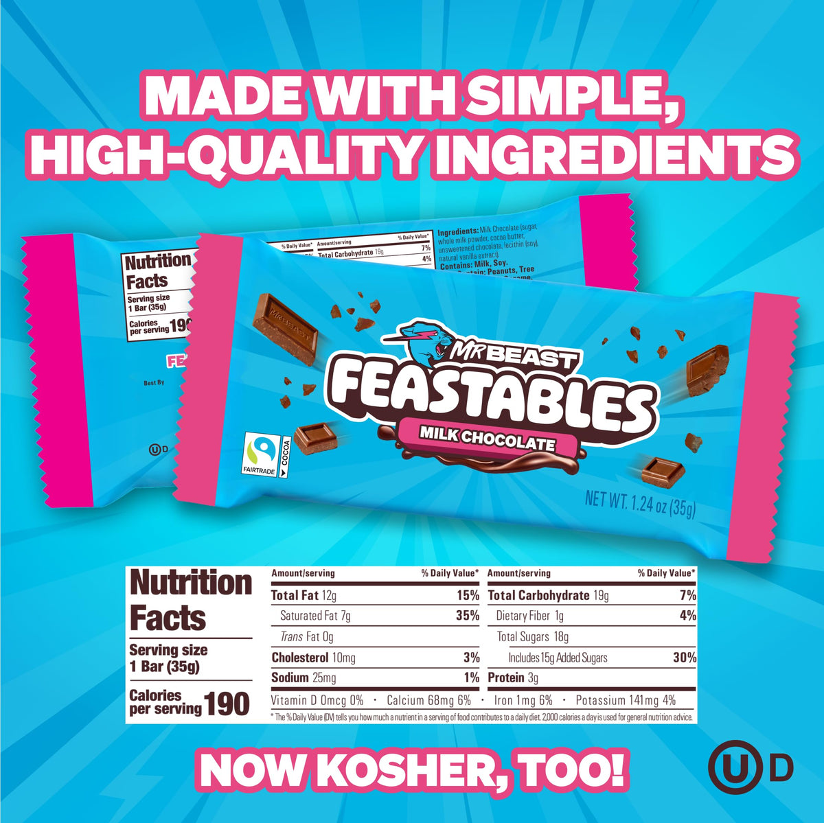 Feastables MrBeast smooth milk chocolate with creamy melt for everyday indulgence
