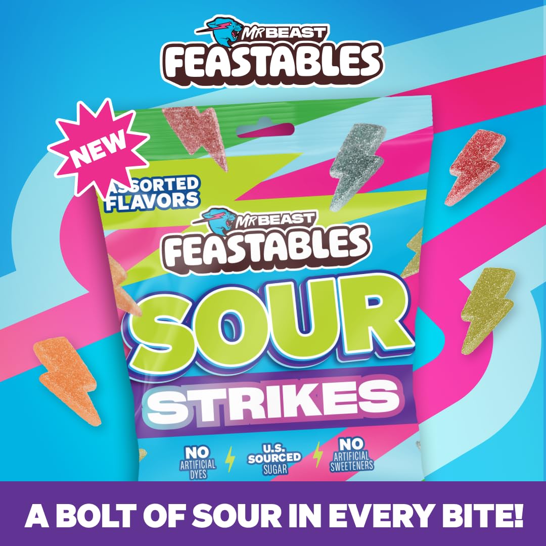 Feastables MrBeast Sour Strikes watermelon flavor close-up for bold taste.