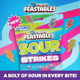 Feastables MrBeast Sour Strikes watermelon flavor close-up for bold taste.