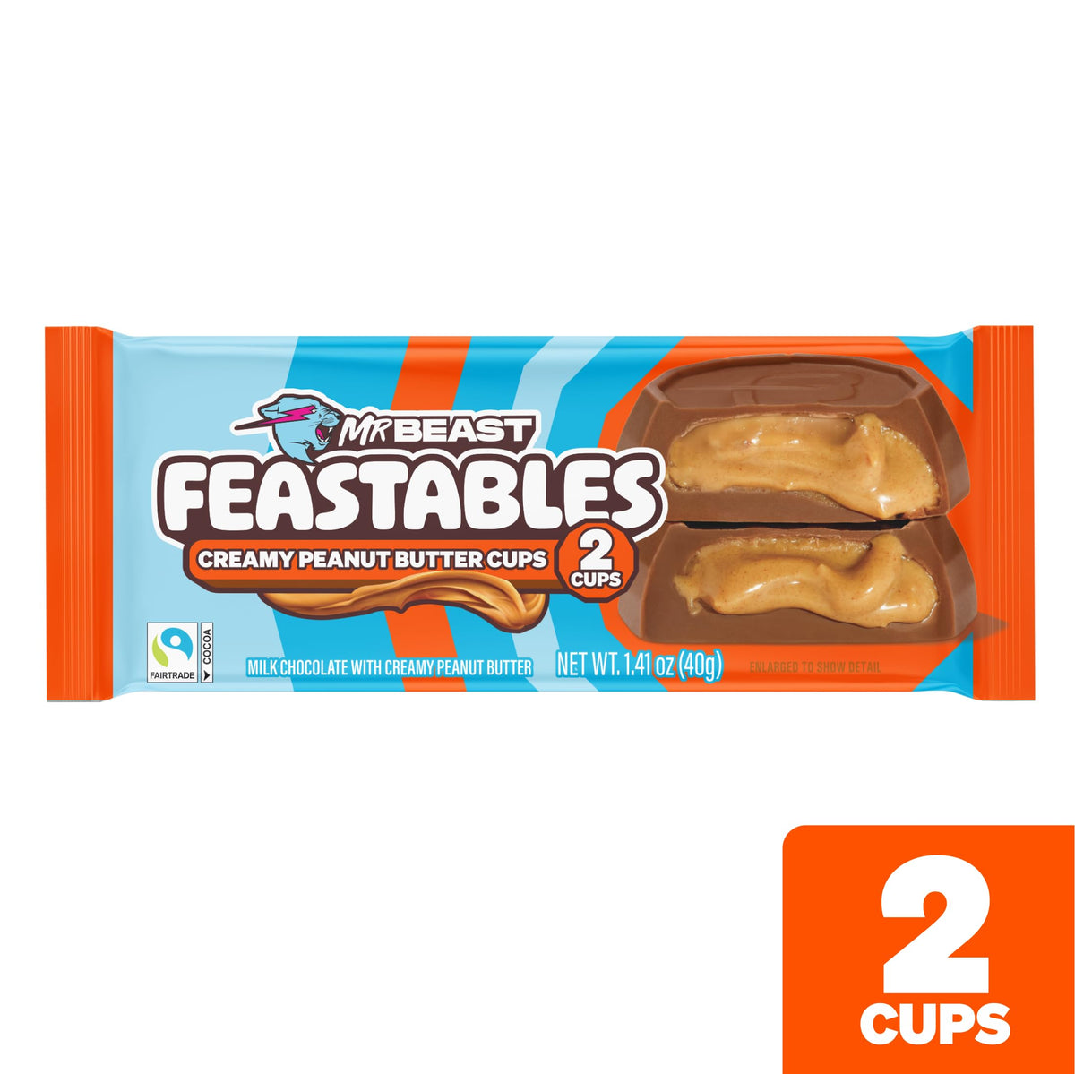 Feastables peanut butter cups on a desk for a snack-time moment.
