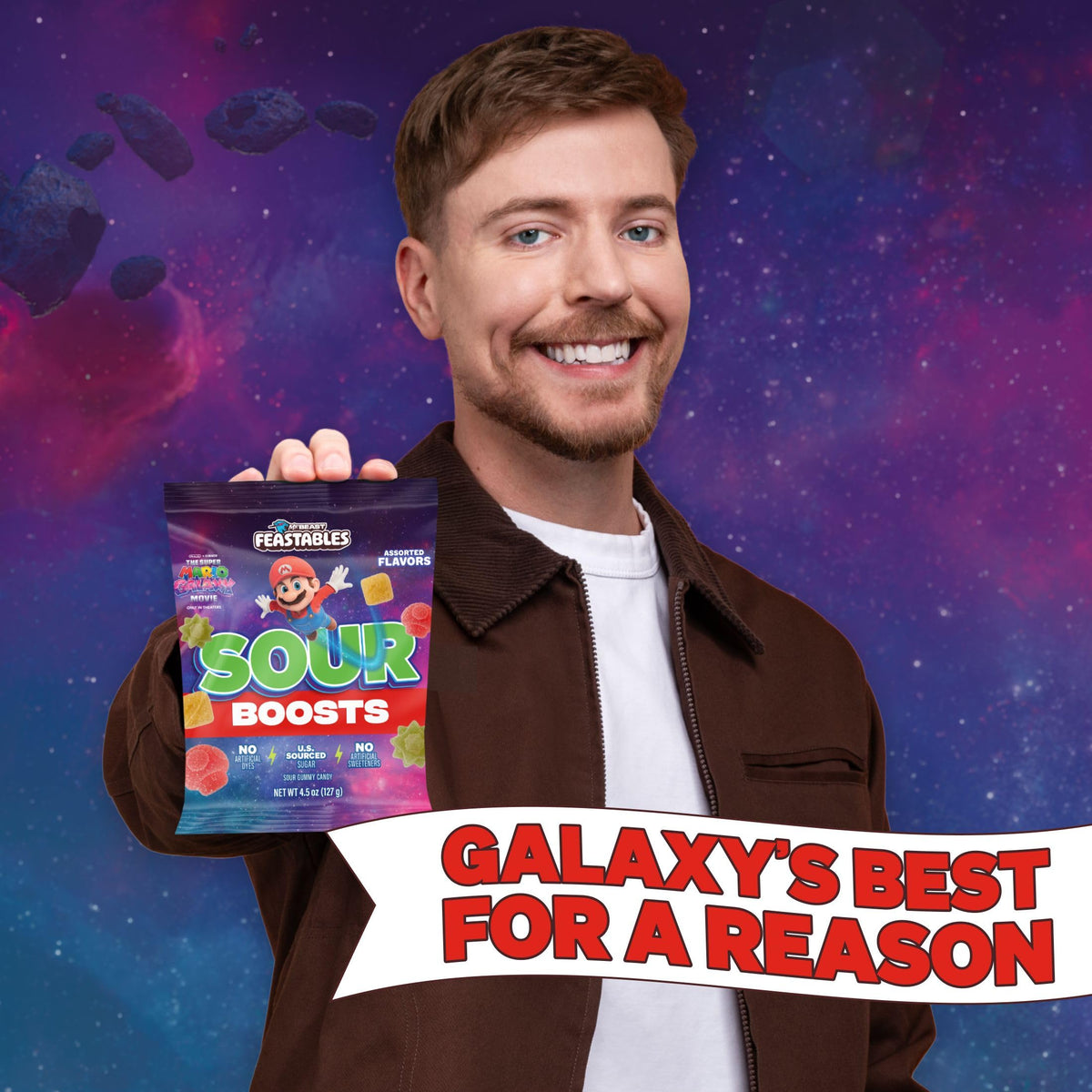 Feastables Sour Boosts Mario Galaxy Designs showcase galaxy-inspired packaging for collectors.