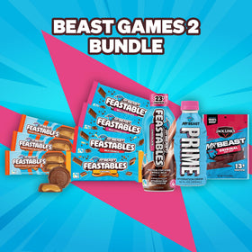 Feastables variety snack box display showing fan favorites