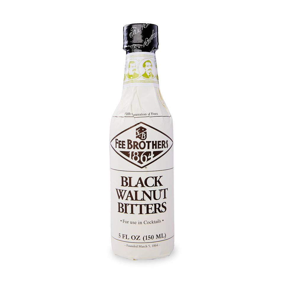 Fee Brothers Black Walnut Bitters bottle front view highlights aromatic flavoring.