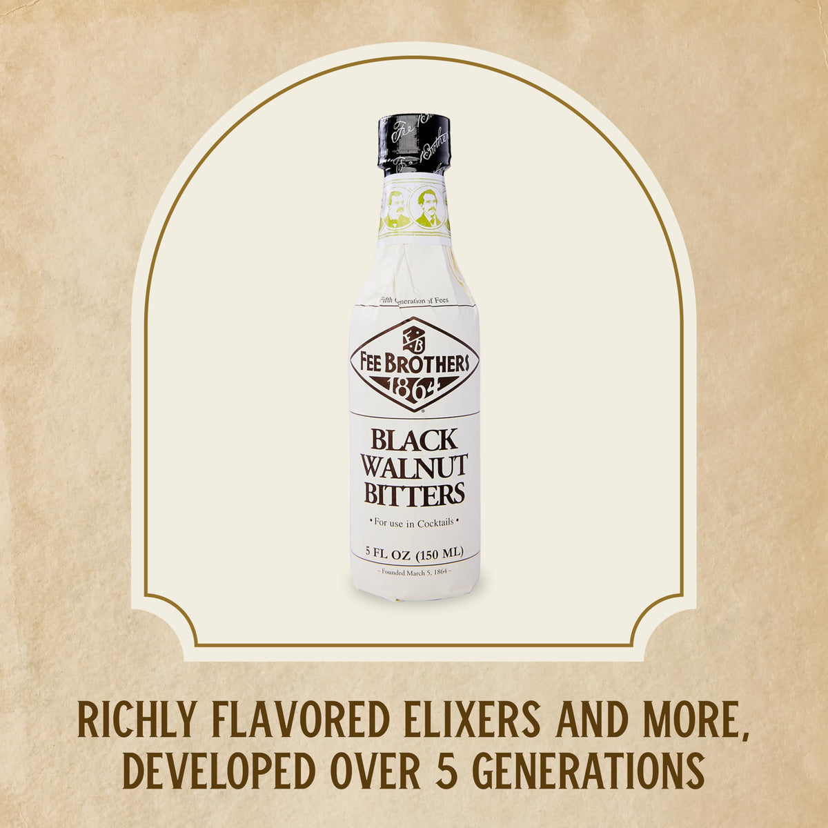 Fee Brothers Black Walnut Bitters gluten free vegan icons indicate dietary compatibility.
