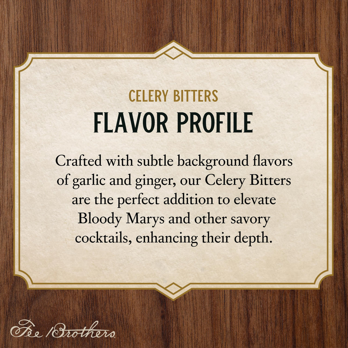 Closeup of Fee Brothers Celery Bitters label on bottle
