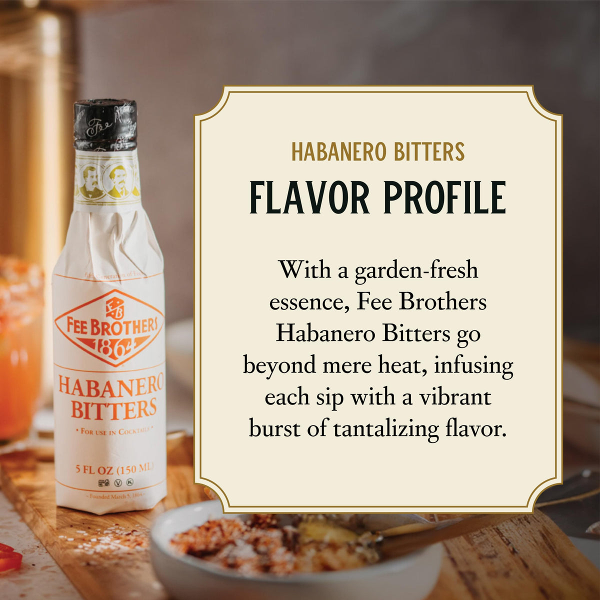 Label detail of Fee Brothers Habanero Bitters highlights vegan-friendly and gluten-free