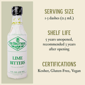 Fee Brothers Lime Bitters bar setup suggests easy, dash-scale flavor boost.