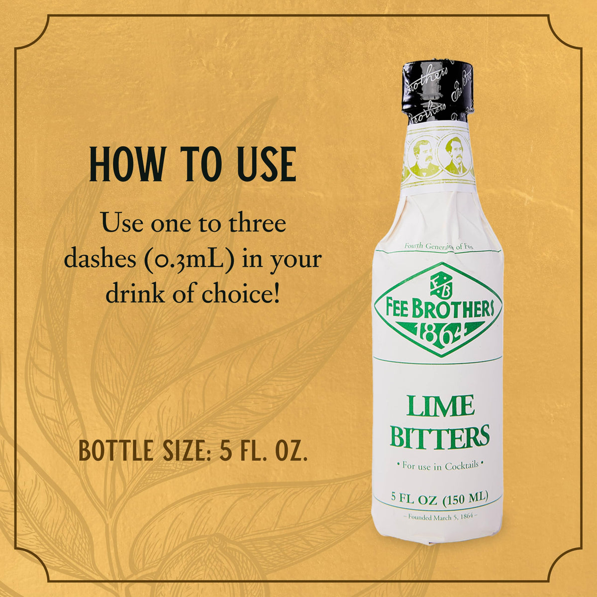Fee Brothers Lime Bitters cocktail glass shows vibrant lime notes for summer drinks.
