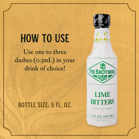 Fee Brothers Lime Bitters cocktail glass shows vibrant lime notes for summer drinks.