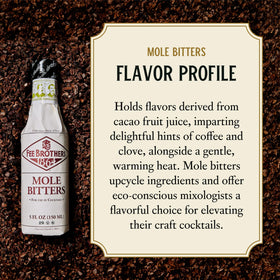 Fee Brothers Mole Bitters cocktail setup with glass and ingredients for flavor depth.