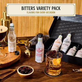 Fee Brothers Old Fashioned Bitters Bottle offering spice depth for whiskey drinks.
