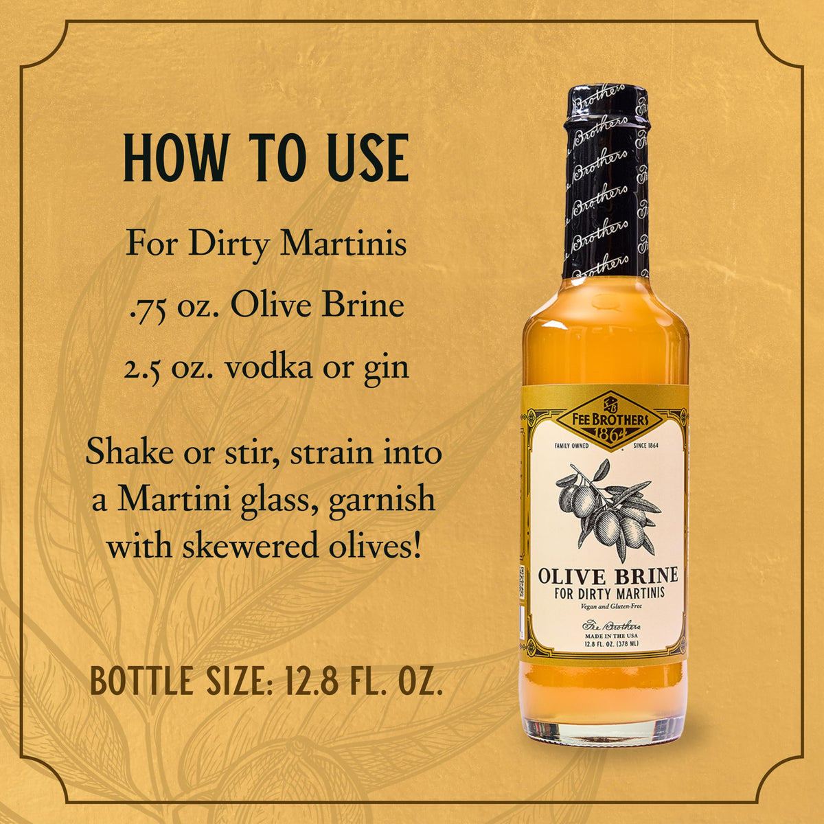 Fee Brothers Olive Brine cocktail mixer for balanced gin or vodka drinks
