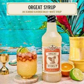 Fee Brothers Orgeat Syrup cocktail glass showcases refined almond notes for cocktails.