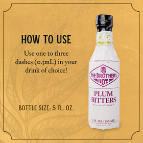 Closeup of Fee Brothers Plum Bitters dash for precise cocktail measurement