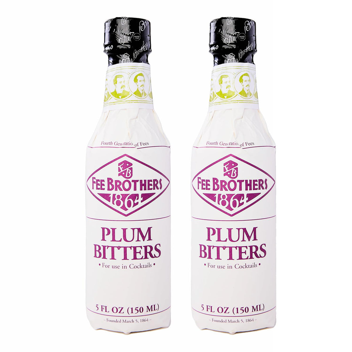 Fee Brothers Plum Cocktail Bitters 2-pack bottle front view for rich cocktail flavor.