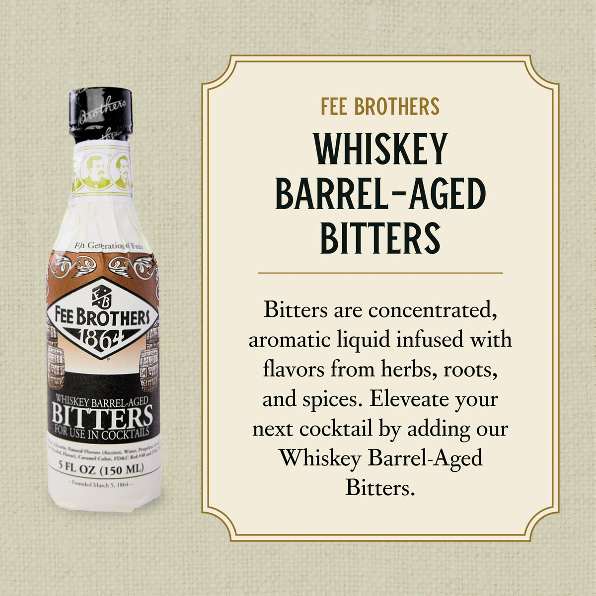 Fee Brothers aromatic bitters pour; deep aroma elevates mixed drinks.