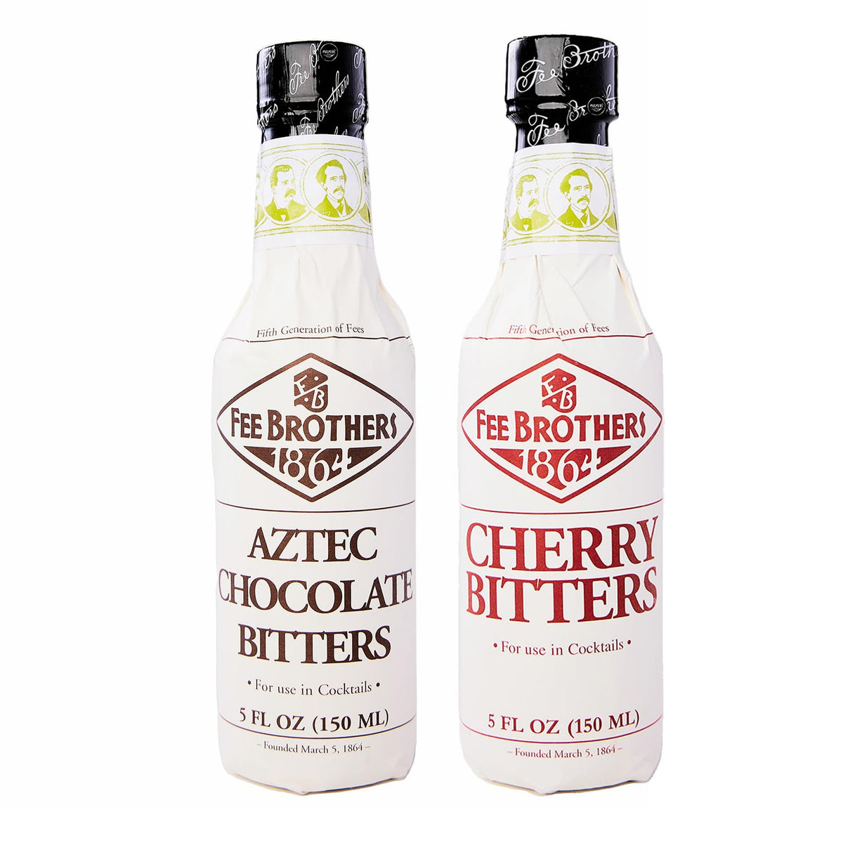 Fee Brothers Aztec Chocolate Bitters bottle closeup showing rich cacao aroma for cocktails.