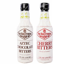 Fee Brothers Aztec Chocolate Bitters bottle closeup showing rich cacao aroma for cocktails.